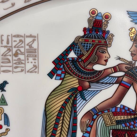 Limoges Fathi Mahmoud Porcelain Egyptian Hieroglyphics Oval Decorative Plate - Picture 3 of 16